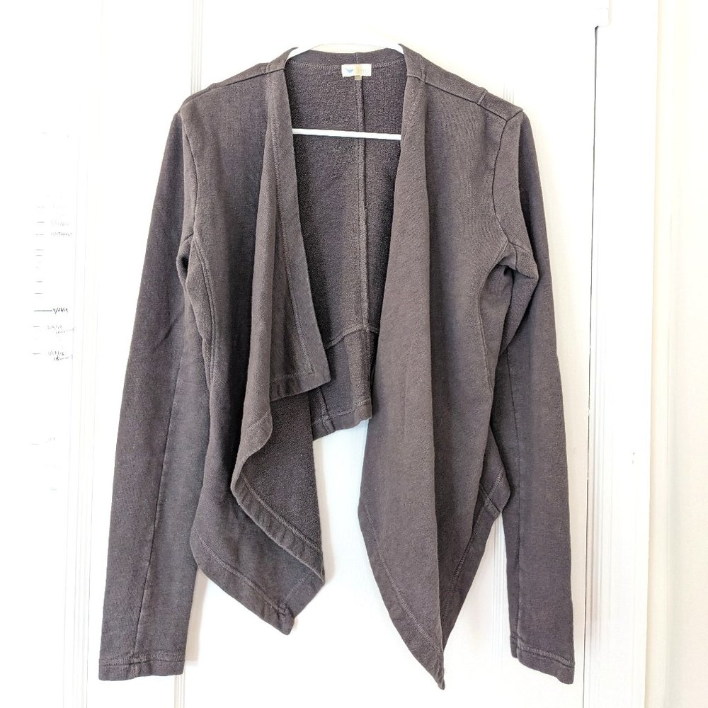 Stem Anthropologie Organic Cotton French Terry Cardigan Wrap Jacket in Warm Gray